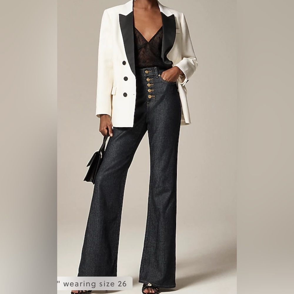 J. Crew High-rise Flare Jean with Button Fly Dark Blue Resin Rinse Sz. 27 $158